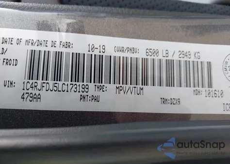 2020 Jeep Grand Cherokee Srt z USA, uszkodzony, nr VIN 1C4RJFDJ5LC173199